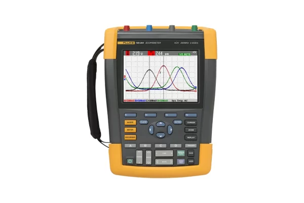 Key features See more, fix more with the four-channel CAT IV rated Fluke ScopeMeter® 190-504 The Fluke ScopeMete®r 190 Series II combines the highest safety ratings and rugged portability with the high performance of a bench oscilloscope. Designed for plant maintenance engineers and technicians, these tough ScopeMeter test tools go into harsh, dirty, and hazardous industrial conditions to test everything from microelectronics to power electronics applications. The 190 Series II is the one test tool you will reach for to tackle just about any troubleshooting task. They include a multimeter, TrendPlot™ and ScopeRecord™ roll paperless recorder modes and hands free operation with Connect-and-View™ triggering, and much more: Four electrically isolated inputs CAT III 1000 V / CAT IV 600 V safety rated Choose from 60 MHz, 100MHz, 200MHz or 500MHz bandwidth models Fast sampling rate, up to 5 GS/s with up to 200 ps resolution (Depending on model and channels used) Deep memory: 10,000 samples per channel waveform capture so you can zoom in on the details Dedicated 999 Count digital multimeter. Four meter measurements via scope BNC inputs in four-channel models Connect-and-View™ continuous auto-trigger, single shot, pulse width, and video triggering ScopeRecord roll mode, capture waveform sample data for up to 48 hours TrendPlot, trend measurement readings for up to 22 days Advanced automatic measurements, power (Vpwm, VA, W, PF) and time (mAs, V/s, w/s) IP-51 rated for dust and drip proof to withstand harsh environments Isolated USB ports for memory devices and PC connectivity Li-Ion battery for extended operating timespan: 190-X04, four-channel models up to 7 hour (BP291 included standard) Charge spare battery using optional external battery charger EBC290 Easy-access battery door to make it easy to swap batteries A handy slot to tether and lock down the oscilloscope while unattended using a standard Kensington® lock