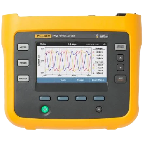 Key features The Fluke 1736 and 1738 Three-phase Power Quality Loggers are versatile, three-phase Fluke Connect-compatible power loggers for conducting energy, load and power quality studies. Key measurements: Automatically capture and log voltage, current, power, harmonics and associated power quality values, and capture dips, swells, and inrush currents with event waveform snapshots and high-resolution RMS profiles Convenient instrument powering: Power instrument directly from the measured circuit Energy Analyze Plus application software: Download and analyze every detail of energy consumption and power quality state of health with our automated reporting and use the integrated power quality health summary to get an at-a-glance understanding of system health