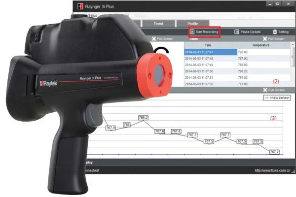 Key Features Laser temperature gun temperature range: 400 to 3000ºC (752 to 5432ºF) Flexible for wide range of applications/temperatures Rugged design reducing risk of damage (withstands 1m (3.2ft) drop) Dual laser and scope sighting options for fast and simple target aiming Red Dot sighting technology for accurate targeting against “red hot” backgrounds "Red Nose" heat resistant warning-detector and alarm High optical resolution ensures accurate temperature readings at longer distances Ambient operating temperatures: 0 to 50ºC (32 to 120ºF)
